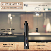 Load image into Gallery viewer, USB Electric Milk Coffee Frother Set 3 Speeds Foam Maker Blender 2 Whisks Heads