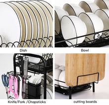 Load image into Gallery viewer, 2 Tier Dish Drying Rack Large Cutlery Holder Free Standing Shelf Drainer Storage