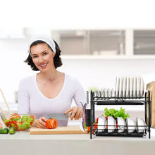Load image into Gallery viewer, 2 Tier Dish Drying Rack Large Cutlery Holder Free Standing Shelf Drainer Storage