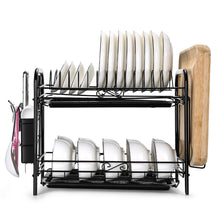 Load image into Gallery viewer, 2 Tier Dish Drying Rack Large Cutlery Holder Free Standing Shelf Drainer Storage