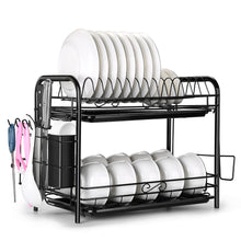 Load image into Gallery viewer, 2 Tier Dish Drying Rack Large Cutlery Holder Free Standing Shelf Drainer Storage