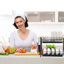 Load image into Gallery viewer, 2 Tier Dish Drying Rack Large Cutlery Holder Free Standing Shelf Drainer Storage
