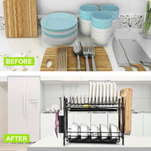 Load image into Gallery viewer, 2 Tier Dish Drying Rack Large Cutlery Holder Free Standing Shelf Drainer Storage
