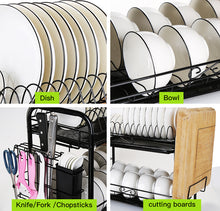 Load image into Gallery viewer, 2 Tier Dish Drying Rack Large Cutlery Holder Free Standing Shelf Drainer Storage