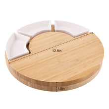 Load image into Gallery viewer, FITNATE Rotatable Round Cheese Cutting Board with knives, Bamboo Cheese Board Set with Drawer,Ceramic Plate,Ceramic Label,Cheese toss,Suitable for Thanksgiving Day, Christmas, Family Gatherings