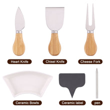 Load image into Gallery viewer, FITNATE Rotatable Round Cheese Cutting Board with knives, Bamboo Cheese Board Set with Drawer,Ceramic Plate,Ceramic Label,Cheese toss,Suitable for Thanksgiving Day, Christmas, Family Gatherings
