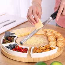 Load image into Gallery viewer, FITNATE Rotatable Round Cheese Cutting Board with knives, Bamboo Cheese Board Set with Drawer,Ceramic Plate,Ceramic Label,Cheese toss,Suitable for Thanksgiving Day, Christmas, Family Gatherings