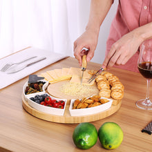 Load image into Gallery viewer, FITNATE Rotatable Round Cheese Cutting Board with knives, Bamboo Cheese Board Set with Drawer,Ceramic Plate,Ceramic Label,Cheese toss,Suitable for Thanksgiving Day, Christmas, Family Gatherings