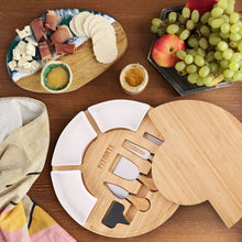 Load image into Gallery viewer, FITNATE Rotatable Round Cheese Cutting Board with knives, Bamboo Cheese Board Set with Drawer,Ceramic Plate,Ceramic Label,Cheese toss,Suitable for Thanksgiving Day, Christmas, Family Gatherings