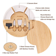 Load image into Gallery viewer, FITNATE Rotatable Round Cheese Cutting Board with knives, Bamboo Cheese Board Set with Drawer,Ceramic Plate,Ceramic Label,Cheese toss,Suitable for Thanksgiving Day, Christmas, Family Gatherings