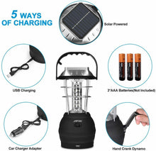 Load image into Gallery viewer, 36 LED Solar Lantern Camping Light Waterproof Hand Crank Dynamo USB Rechargeable