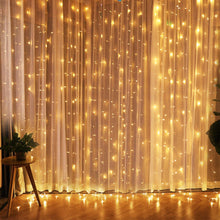Load image into Gallery viewer, 3M/10ft 300LED Warm White Starry Fairy String Curtain Light Wall Plug-in Waterproof Outdoor