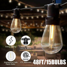 Load image into Gallery viewer, 48ft LED 15x S14 Bulbs Globe String Lights Commercial Grade Patio Outdoor Garden