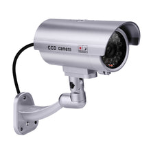 Load image into Gallery viewer, Dummy Security Camera, Fitnate 4 Packs Fake Security Camera CCTV Surveillance System with LED Red Flashing Light for Both Indoor & Outdoor Use + Security Camera Warning Stickers × 4 ( Sliver )