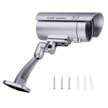 Load image into Gallery viewer, Dummy Security Camera, Fitnate 4 Packs Fake Security Camera CCTV Surveillance System with LED Red Flashing Light for Both Indoor & Outdoor Use + Security Camera Warning Stickers × 4 ( Sliver )