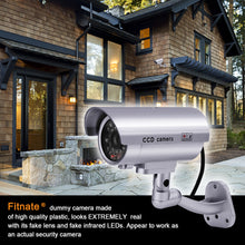 Load image into Gallery viewer, Dummy Security Camera, Fitnate 4 Packs Fake Security Camera CCTV Surveillance System with LED Red Flashing Light for Both Indoor & Outdoor Use + Security Camera Warning Stickers × 4 ( Sliver )