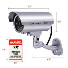 Load image into Gallery viewer, Dummy Security Camera, Fitnate 4 Packs Fake Security Camera CCTV Surveillance System with LED Red Flashing Light for Both Indoor & Outdoor Use + Security Camera Warning Stickers × 4 ( Sliver )