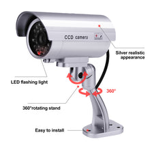 Load image into Gallery viewer, Dummy Security Camera, Fitnate 4 Packs Fake Security Camera CCTV Surveillance System with LED Red Flashing Light for Both Indoor & Outdoor Use + Security Camera Warning Stickers × 4 ( Sliver )