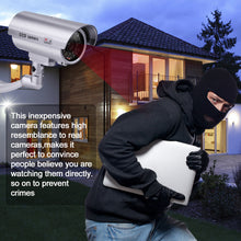Load image into Gallery viewer, Dummy Security Camera, Fitnate 4 Packs Fake Security Camera CCTV Surveillance System with LED Red Flashing Light for Both Indoor & Outdoor Use + Security Camera Warning Stickers × 4 ( Sliver )