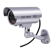 Load image into Gallery viewer, Dummy Security Camera, Fitnate 4 Packs Fake Security Camera CCTV Surveillance System with LED Red Flashing Light for Both Indoor & Outdoor Use + Security Camera Warning Stickers × 4 ( Sliver )