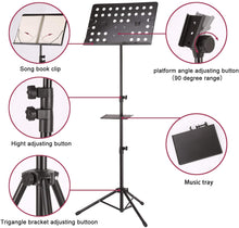 Load image into Gallery viewer, Foldable Adjustable Music Stand Sheet Holder Tripod Base Metal with Carry Bag