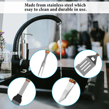 Load image into Gallery viewer, 4X Stainless Steel BBQ Grill Tool Set Spatula Barbecue Tong Basting Brush Meat