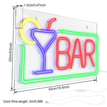 Load image into Gallery viewer, FITNATE Bar Neon Open Sign , Neon BAR Sign Light, 3D Art USB Powered LED Open Display Board Decorate