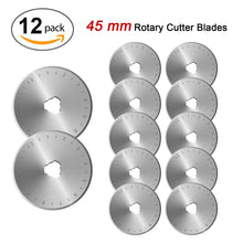 Load image into Gallery viewer, 45mm Rotary Cutter Blades Set (12 Pieces), AGPtek Rotary Replacement Blades for Quilting Scrapbooking Sewing Arts Crafts, Fits Fiskars, Olfa, Truecut, Martelli & More