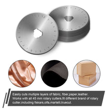 Load image into Gallery viewer, 45mm Rotary Cutter Blades Set (12 Pieces), AGPtek Rotary Replacement Blades for Quilting Scrapbooking Sewing Arts Crafts, Fits Fiskars, Olfa, Truecut, Martelli & More