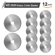 Load image into Gallery viewer, 45mm Rotary Cutter Blades Set (12 Pieces), AGPtek Rotary Replacement Blades for Quilting Scrapbooking Sewing Arts Crafts, Fits Fiskars, Olfa, Truecut, Martelli & More