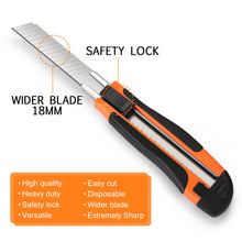 Load image into Gallery viewer, AGPtEK 12 Packs Utility Knife 18mm Retractable Safety Box Cutter with 12 Extra Spare Blades for Paper Tape Cardboard