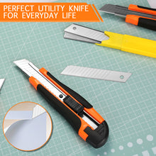 Load image into Gallery viewer, AGPtEK 12 Packs Utility Knife 18mm Retractable Safety Box Cutter with 12 Extra Spare Blades for Paper Tape Cardboard