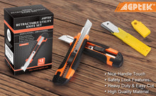 Load image into Gallery viewer, AGPtEK 12 Packs Utility Knife 18mm Retractable Safety Box Cutter with 12 Extra Spare Blades for Paper Tape Cardboard