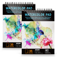Load image into Gallery viewer, AGPtEk Watercolor Paper Pad 2 Packs 9 * 12 inches 70 Sheets Acid Free Great for Watercolor Painting and Wet Media