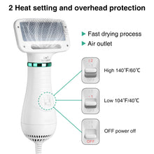Load image into Gallery viewer, 2 In 1 Pet Hair Dryer Blower Slicker Brush Portable Dog Cat Grooming Low Noise