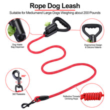 Load image into Gallery viewer, Reflective Durable 2 In1 Dog Leash 5ft Hands-Free Waste Bag Dispenser for Training Hiking Red