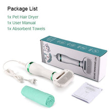 Load image into Gallery viewer, Ownpets 2 in 1 Pet Hair Dryer Portable with Slicker Brush Adjustable Temperature & Fast-Drying Towel for Dogs Cats