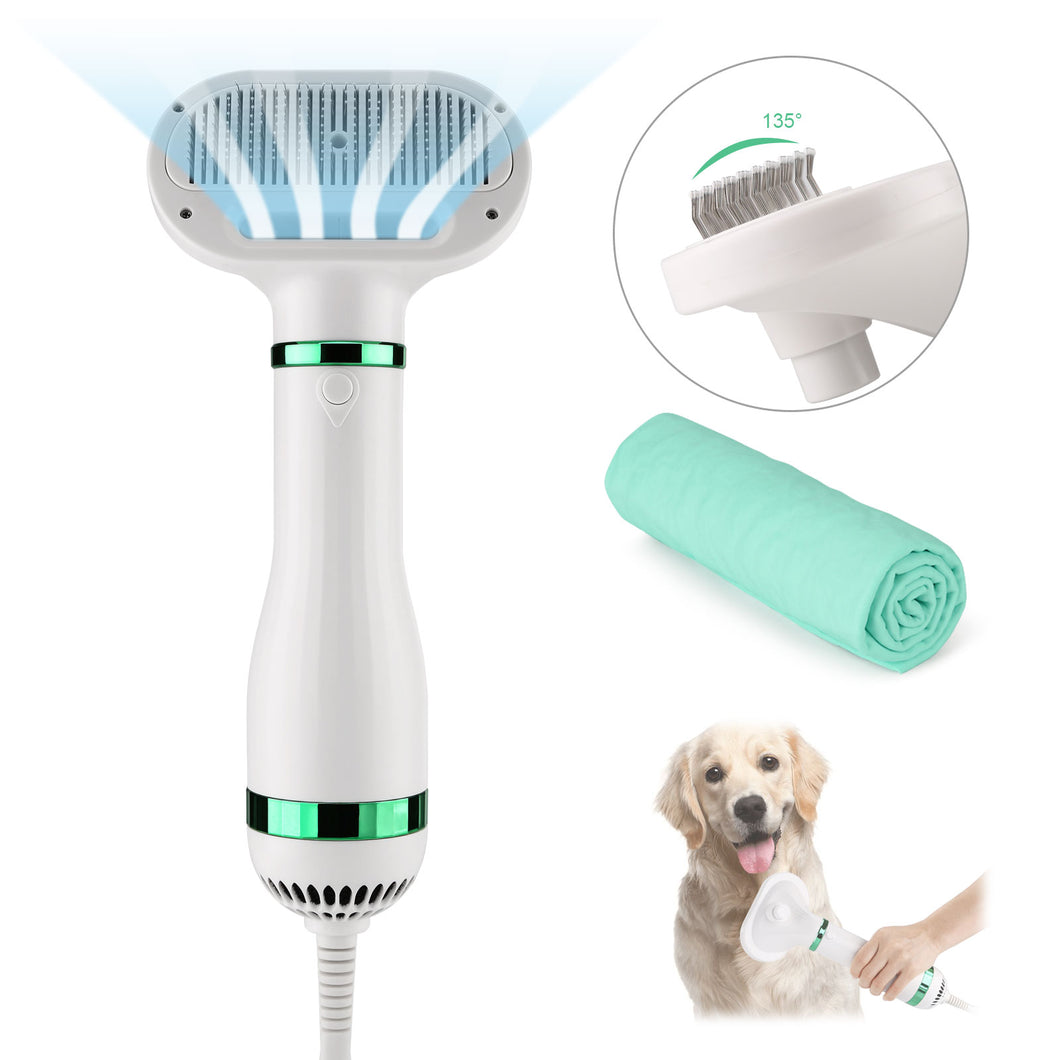 Ownpets 2 in 1 Pet Hair Dryer Portable with Slicker Brush Adjustable Temperature & Fast-Drying Towel for Dogs Cats