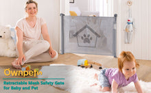 Load image into Gallery viewer, Ownpets Retractable Baby Gate 33 Inches Tall, Extends to 59 Inches wide, Mesh Retractable Dog Gate for Indoor and Outdoor Use (Grey)
