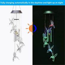 Load image into Gallery viewer, Solar Color Changing LED Hummingbird Wind Chimes Light Tubes Bells Lamp Outdoor