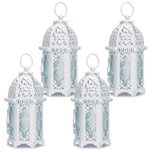 Load image into Gallery viewer, Metal Candle Holder Small Sized 4PCS sets Transparent Glass Moroccan Style Hanging Lanterns Creative Wedding Home Tabletop Decoration Birdcage, White
