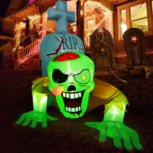 Load image into Gallery viewer, 5.7FT Inflatable Halloween Decorations  Inflatable Crawling Green Ghost with Tombstone, Built-in LED Lights
