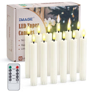 IMAGE 12 Pcs Battery Operated Taper Candles 3D Wick Ivory Taper Flameless Candles with 10 Keys Remote and Timer, Flickering Flameless Taper Candles Warm White