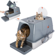 Ownpets Stainless Steel Litter Box 180°Flip-XL Enclosed Cat Litter Box for Odor Control Anti-Leakage Non-Sticky with Scoop & Pedal