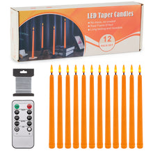 Load image into Gallery viewer, IMAGE 12 Pcs Orange Flickering Flameless Taper Candles 3D Wick Ivory with 10 Keys Remote and Timer
