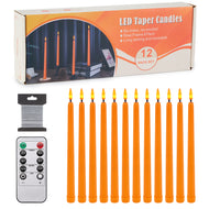 IMAGE 12 Pcs Orange Flickering Flameless Taper Candles 3D Wick Ivory with 10 Keys Remote and Timer