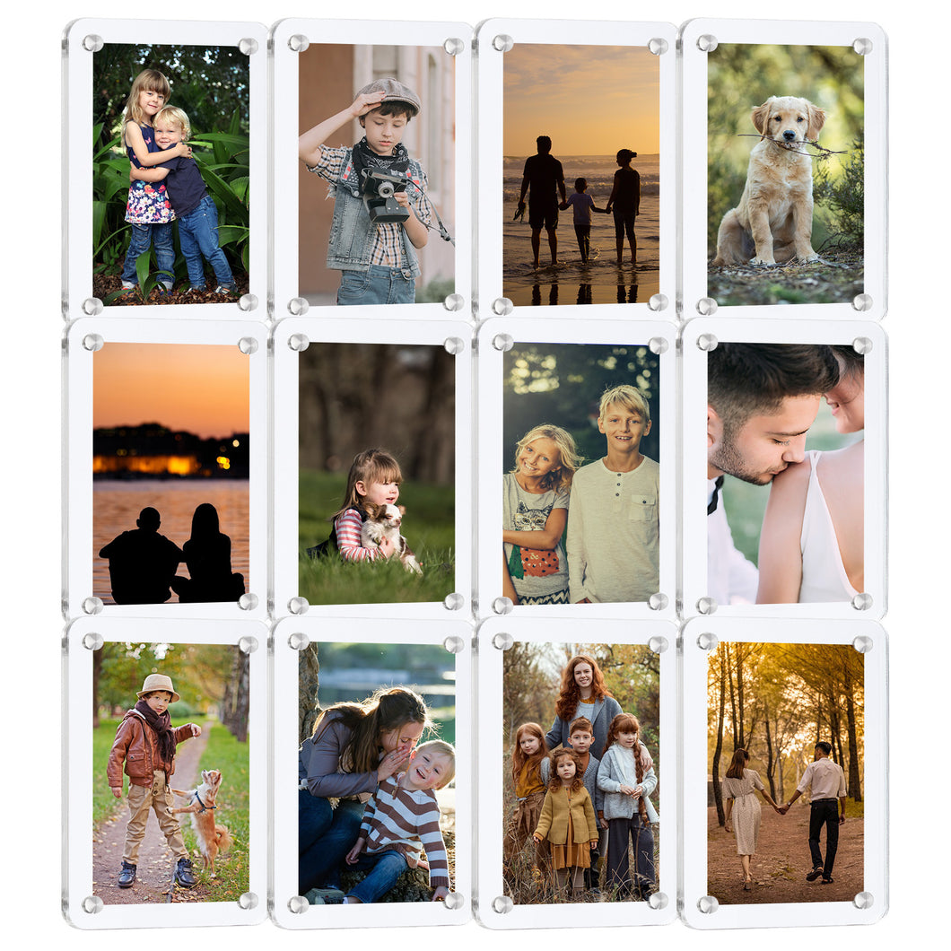 Vicyak 12 Pack High Transparency Acrylic Magnetic Photo Frame for Refrigerator, Double-Sided Frameless Design, Compatible with Instax and Polaroid Photos, 2.36