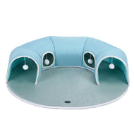 OWNPETS Detachable Arch Cat Tunnel & Cooling Pad - 2-in1 Convertible Pet Play Mat with Ventilated Openings & Hanging Ball Toy (Blue, 10-inch)
