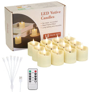 IMAGE 12 Pcs Rechargeable Votive Candles Flameless Tea Light with Timer Remote & Type-C Charging Cable, 1.6