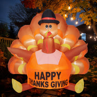 6FT Thanksgiving Inflatable Turkey with LED Light Autumn Outdoor Garden Yard Decorations
